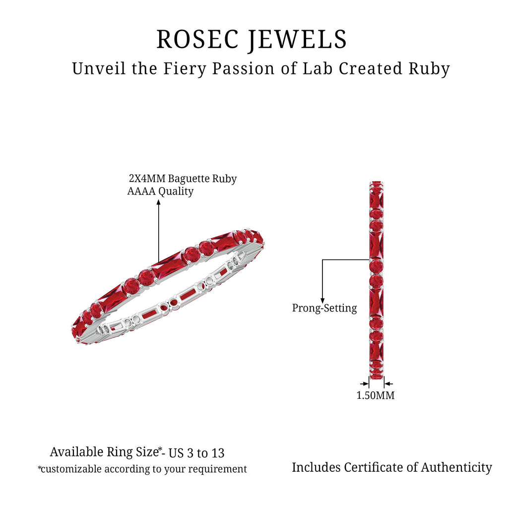 Baguette and Round Lab Created Ruby Eternity Ring