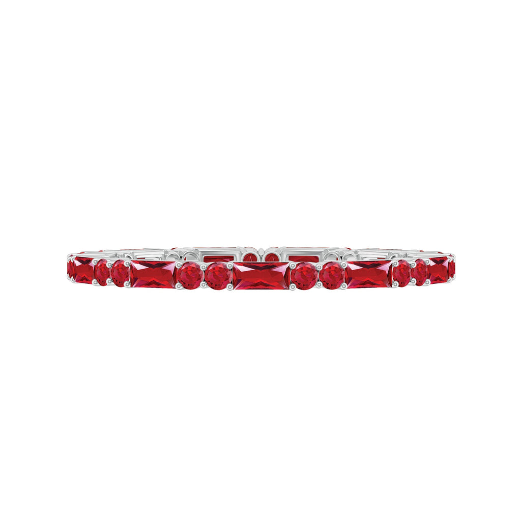 Baguette and Round Lab Created Ruby Eternity Ring