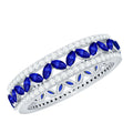 Marquise Lab Created Blue Sapphire and Diamond Wedding Band Ring