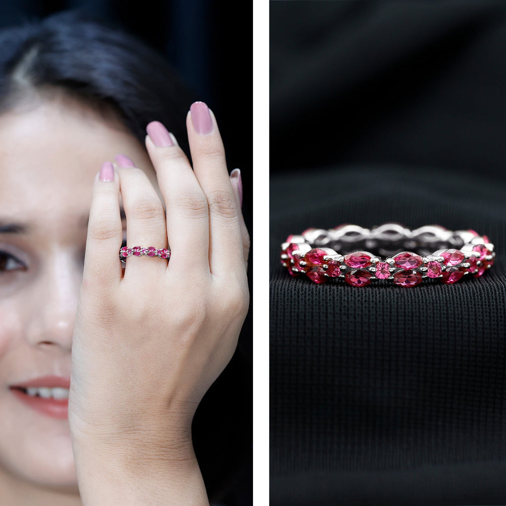 Marquise and Round Cut Created Ruby Contemporary Eternity Ring