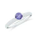 Natural Tanzanite Engagement Ring with Pave Diamond Side Stones