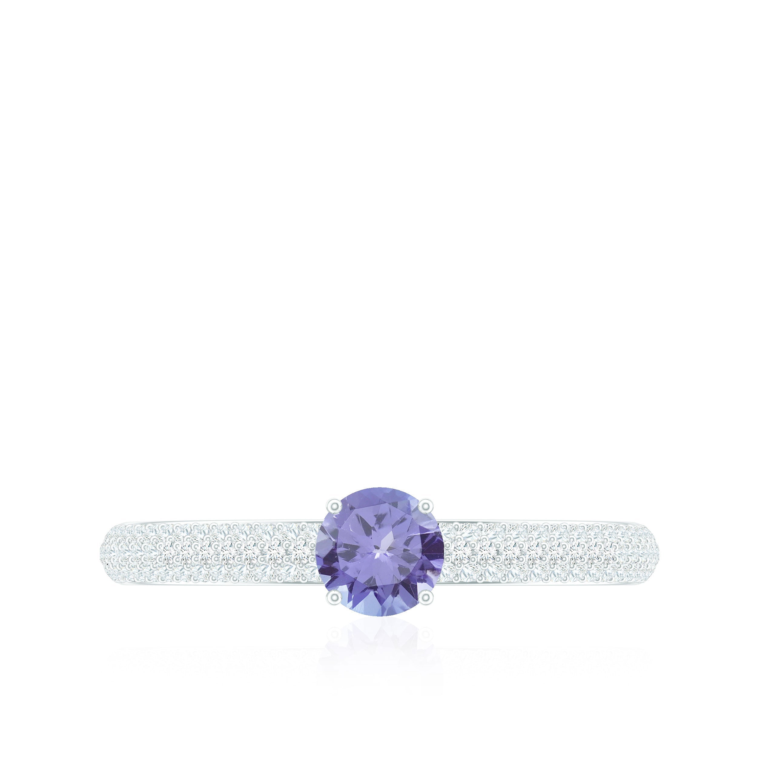 Natural Tanzanite Engagement Ring with Pave Diamond Side Stones