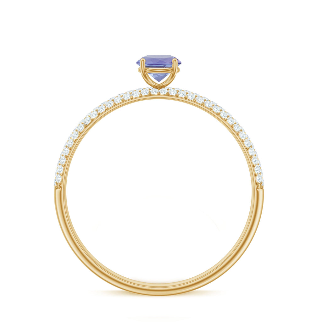 Natural Tanzanite Engagement Ring with Pave Diamond Side Stones
