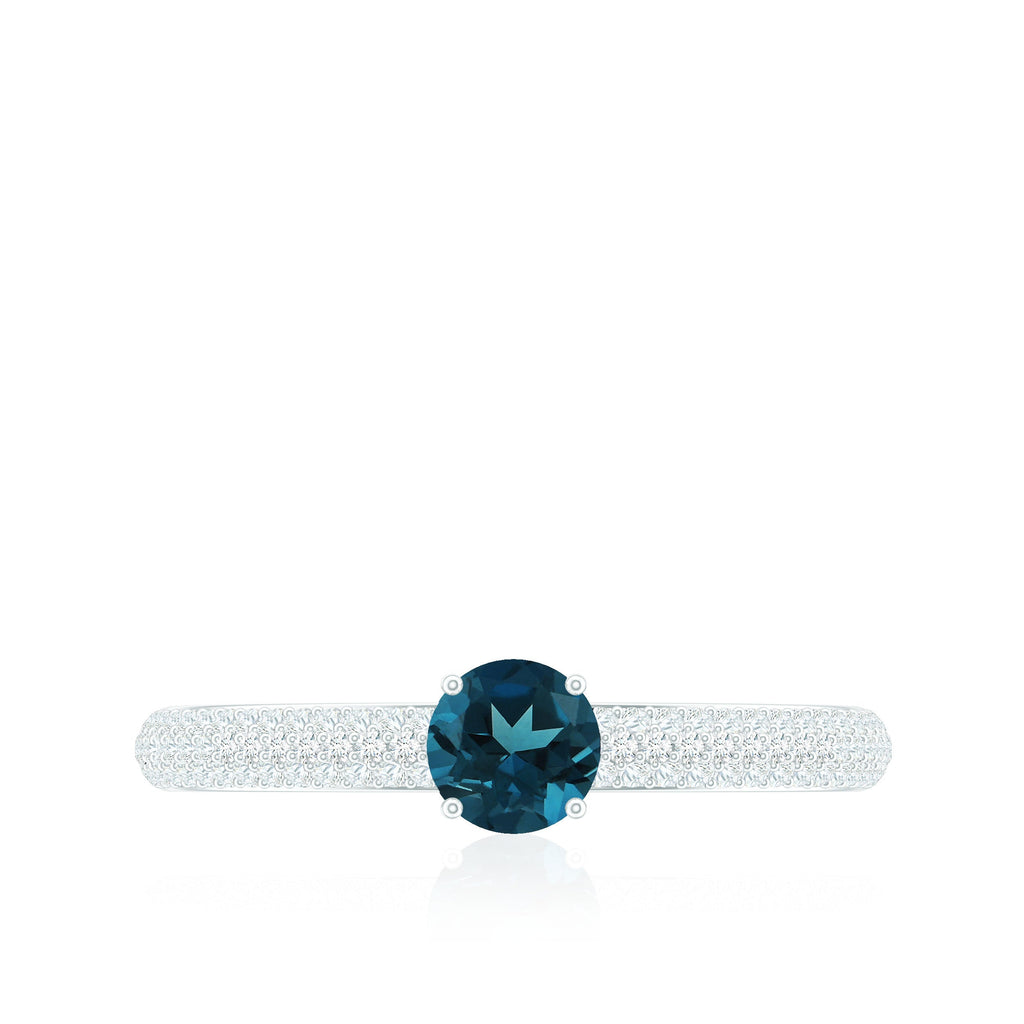 0.6 Carat London Blue Topaz Solitaire Promise Ring with Diamond