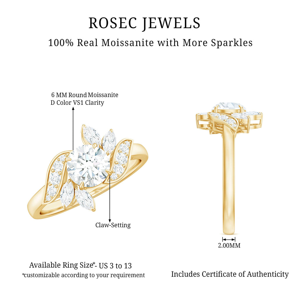 Certified Moissanite Flower Engagement Ring for Women