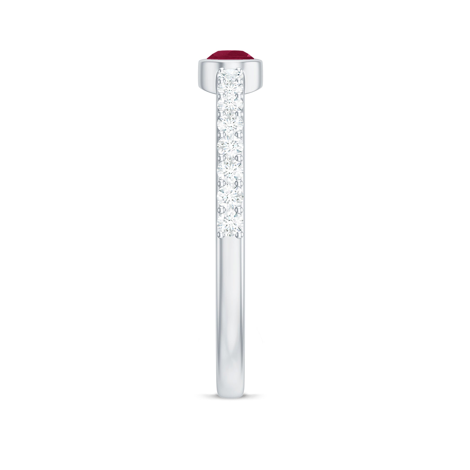East West Style Pear Shape Ruby Promise Ring with Diamond