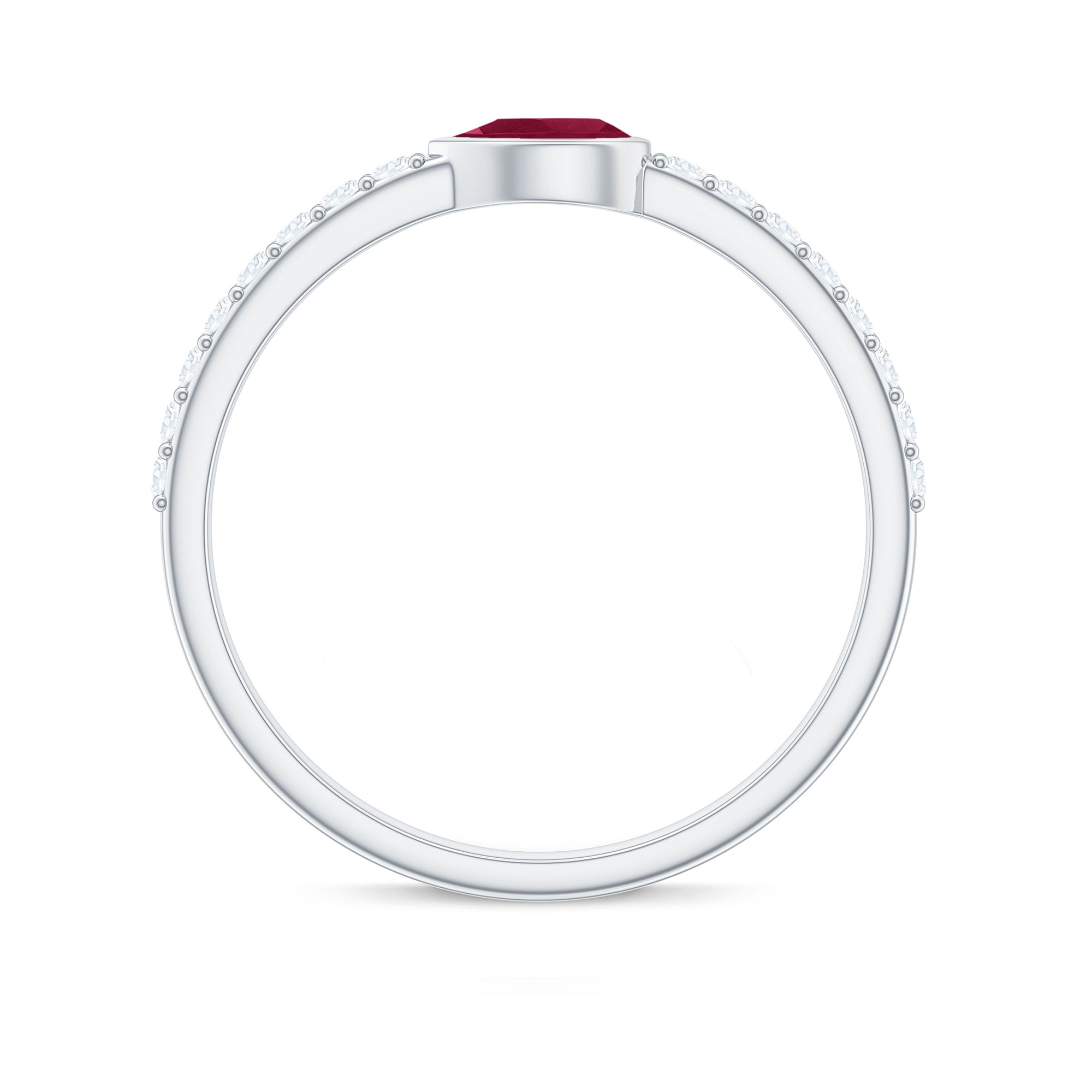 East West Style Pear Shape Ruby Promise Ring with Diamond