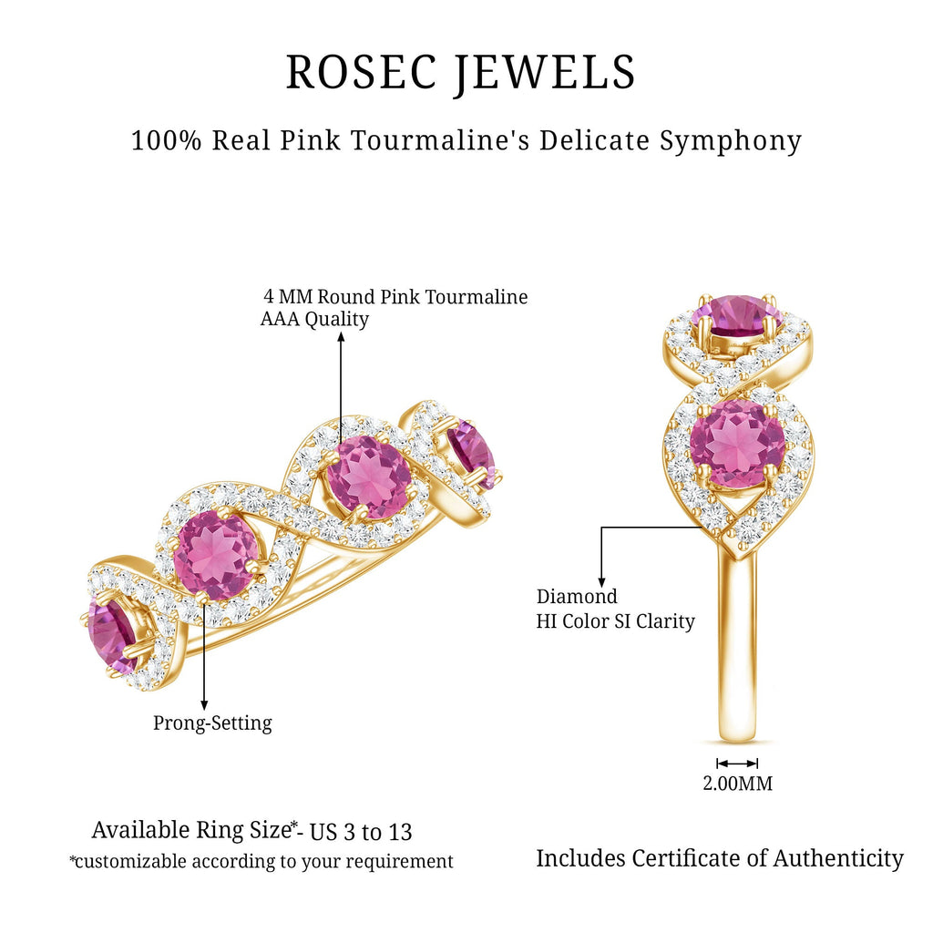Pink Tourmaline Infinity Half Eternity Band Ring with Diamond