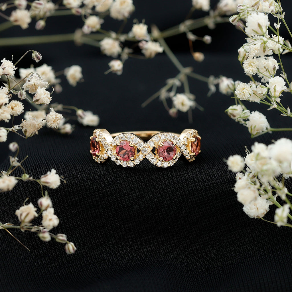 Pink Tourmaline Infinity Half Eternity Band Ring with Diamond