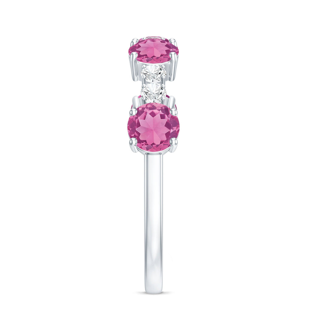Alternate Semi Eternity Ring with Pink Tourmaline and Diamond