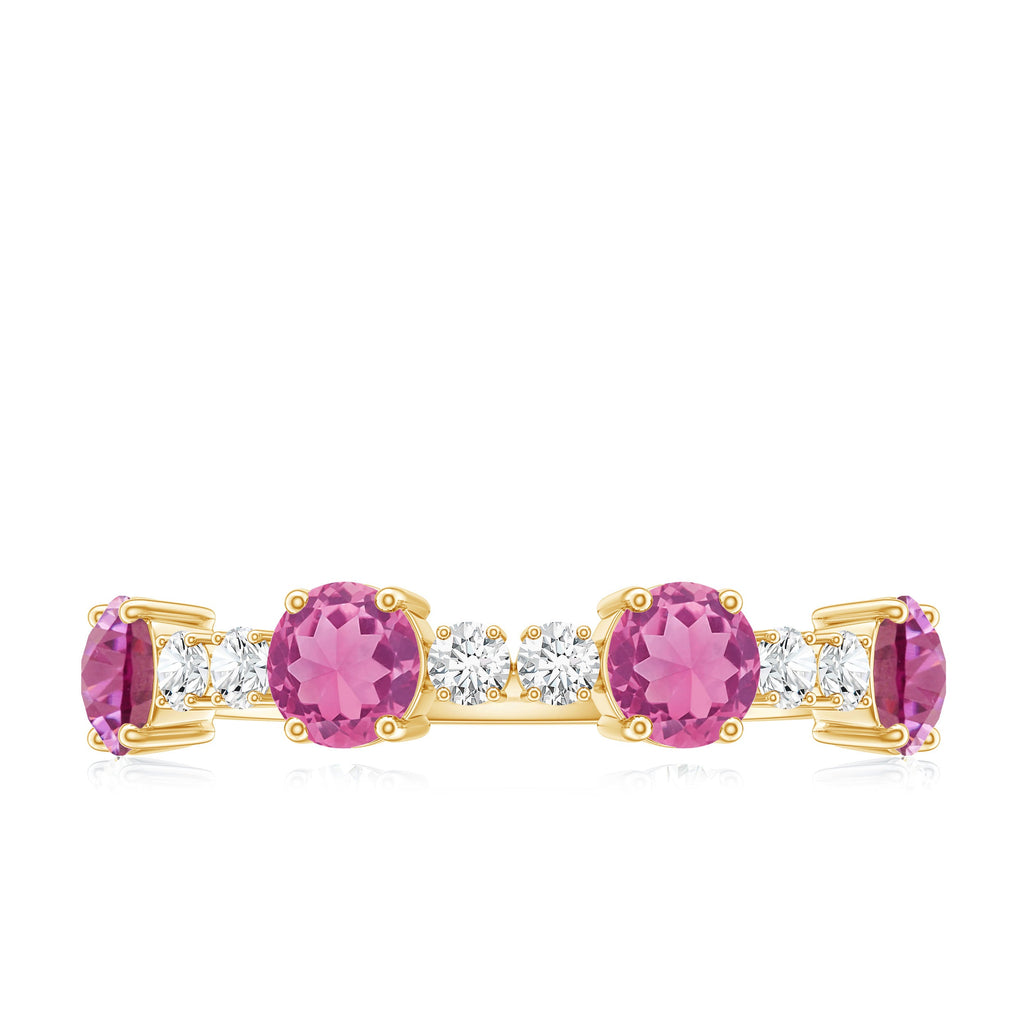 Alternate Semi Eternity Ring with Pink Tourmaline and Diamond
