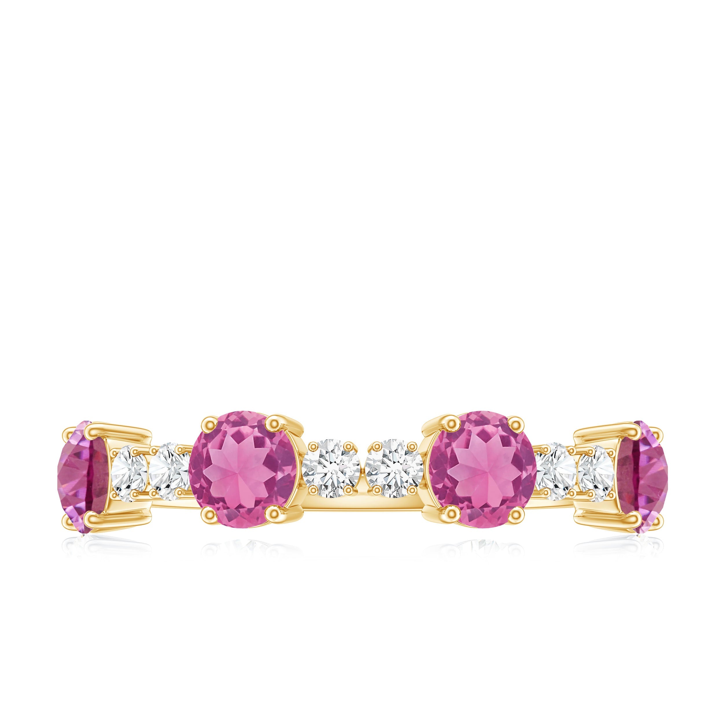 Alternate Semi Eternity Ring with Pink Tourmaline and Diamond