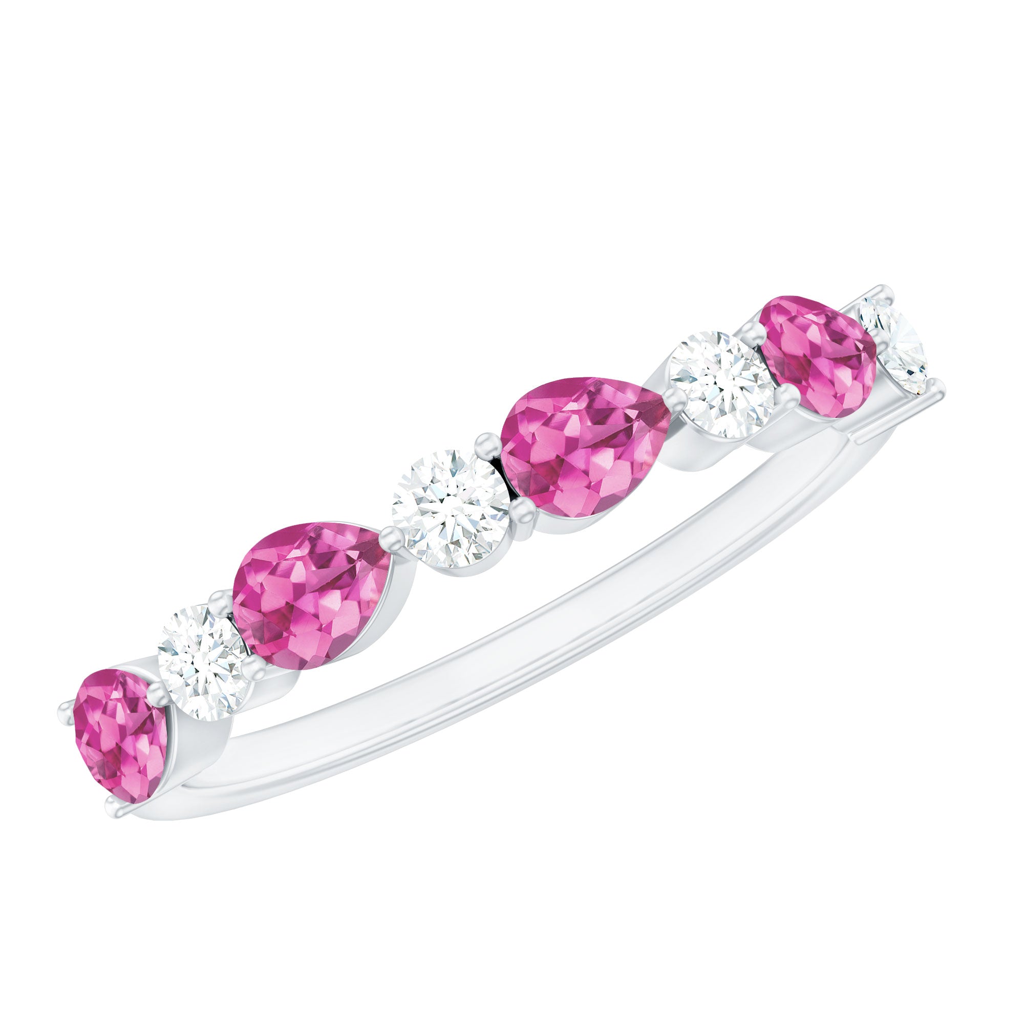 Natural Pink Tourmaline and Diamond Wedding Band For Her