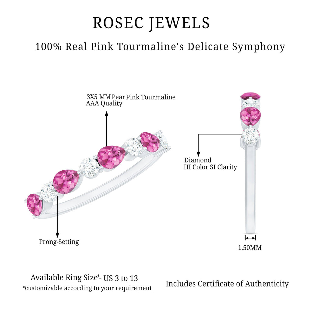 Natural Pink Tourmaline and Diamond Wedding Band For Her