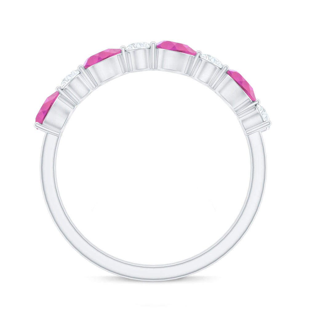 Natural Pink Tourmaline and Diamond Wedding Band For Her