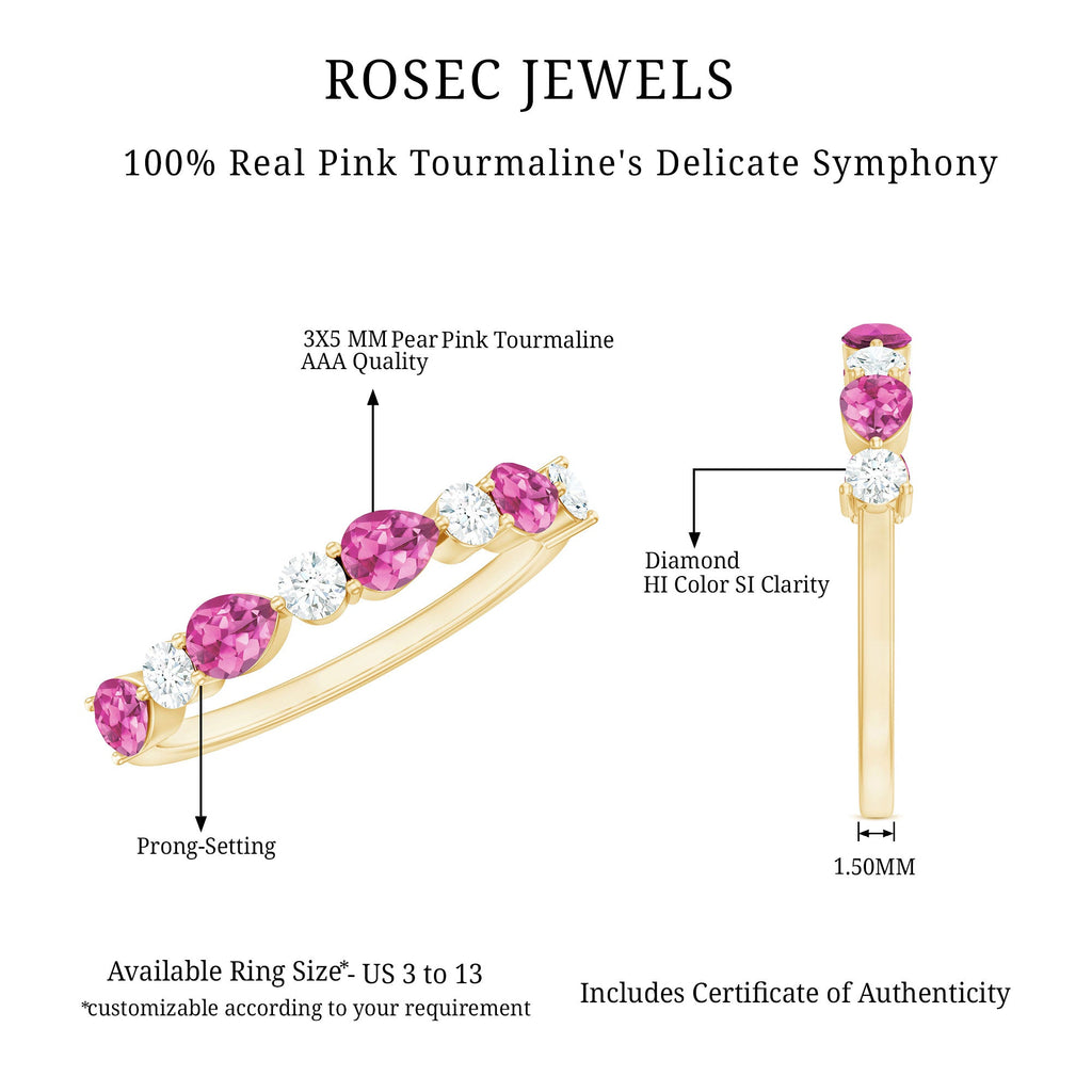 Natural Pink Tourmaline and Diamond Wedding Band For Her
