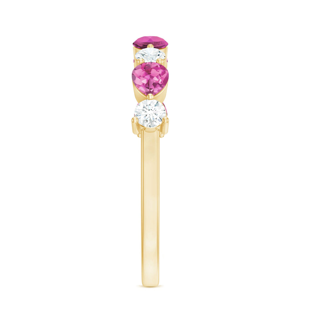 Natural Pink Tourmaline and Diamond Wedding Band For Her