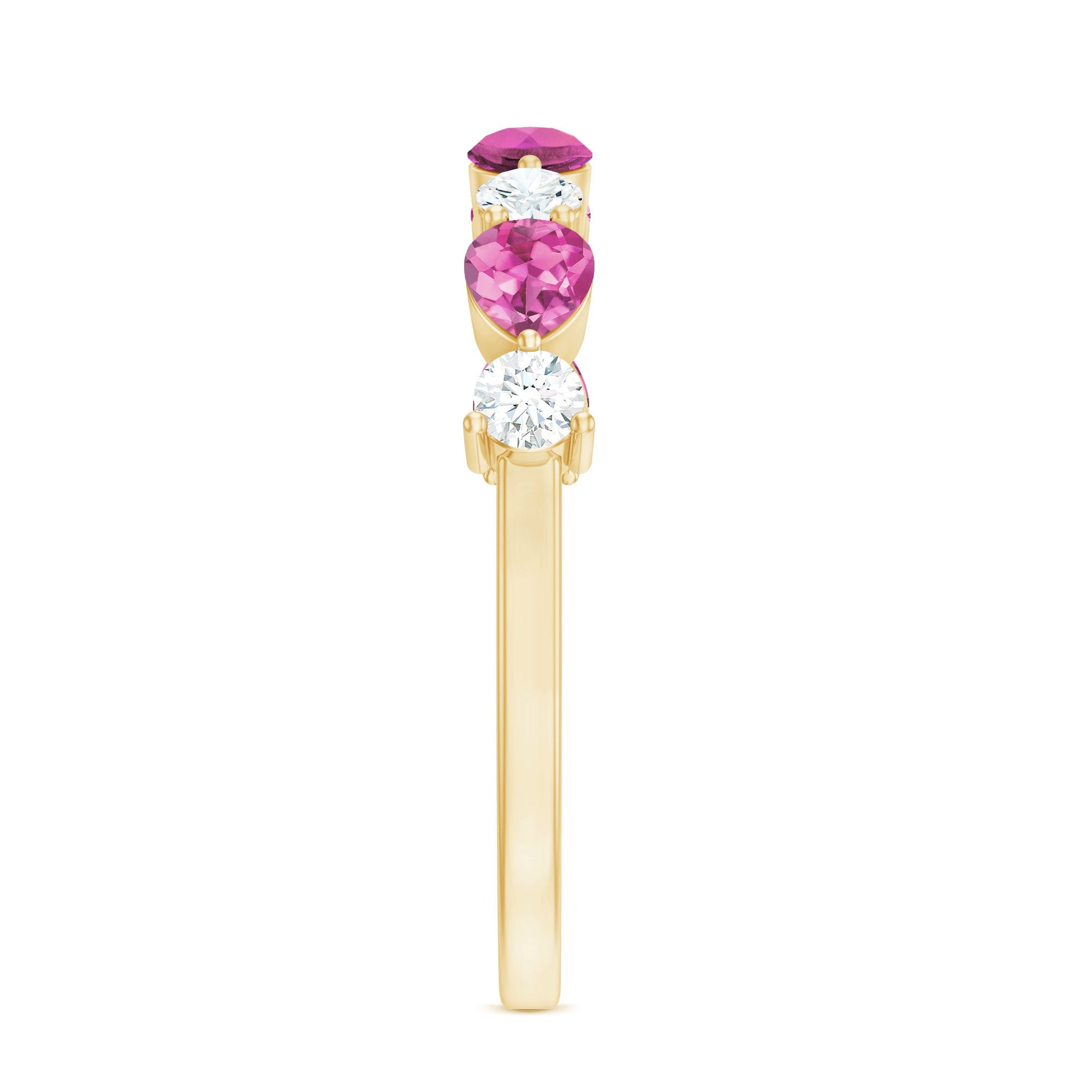 Natural Pink Tourmaline and Diamond Wedding Band For Her