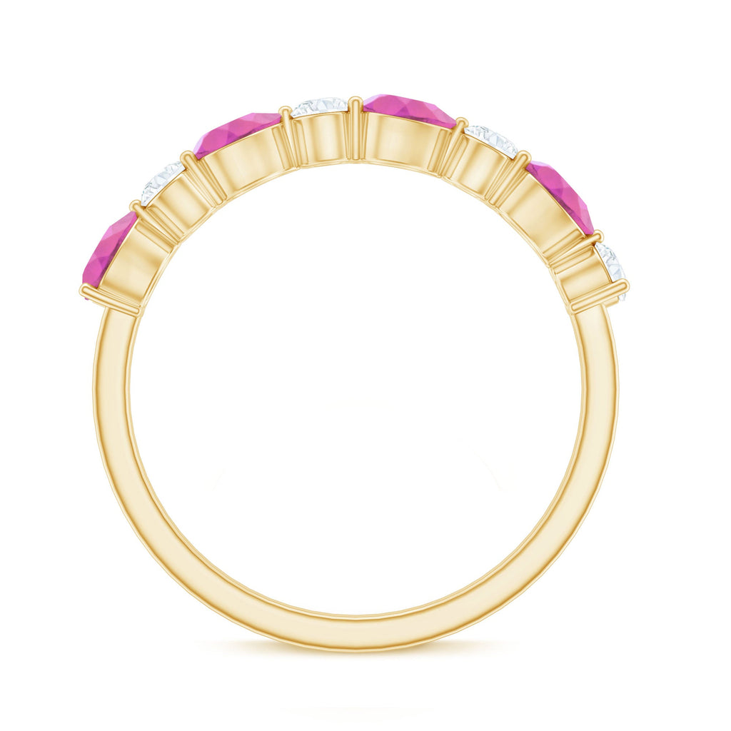 Natural Pink Tourmaline and Diamond Wedding Band For Her