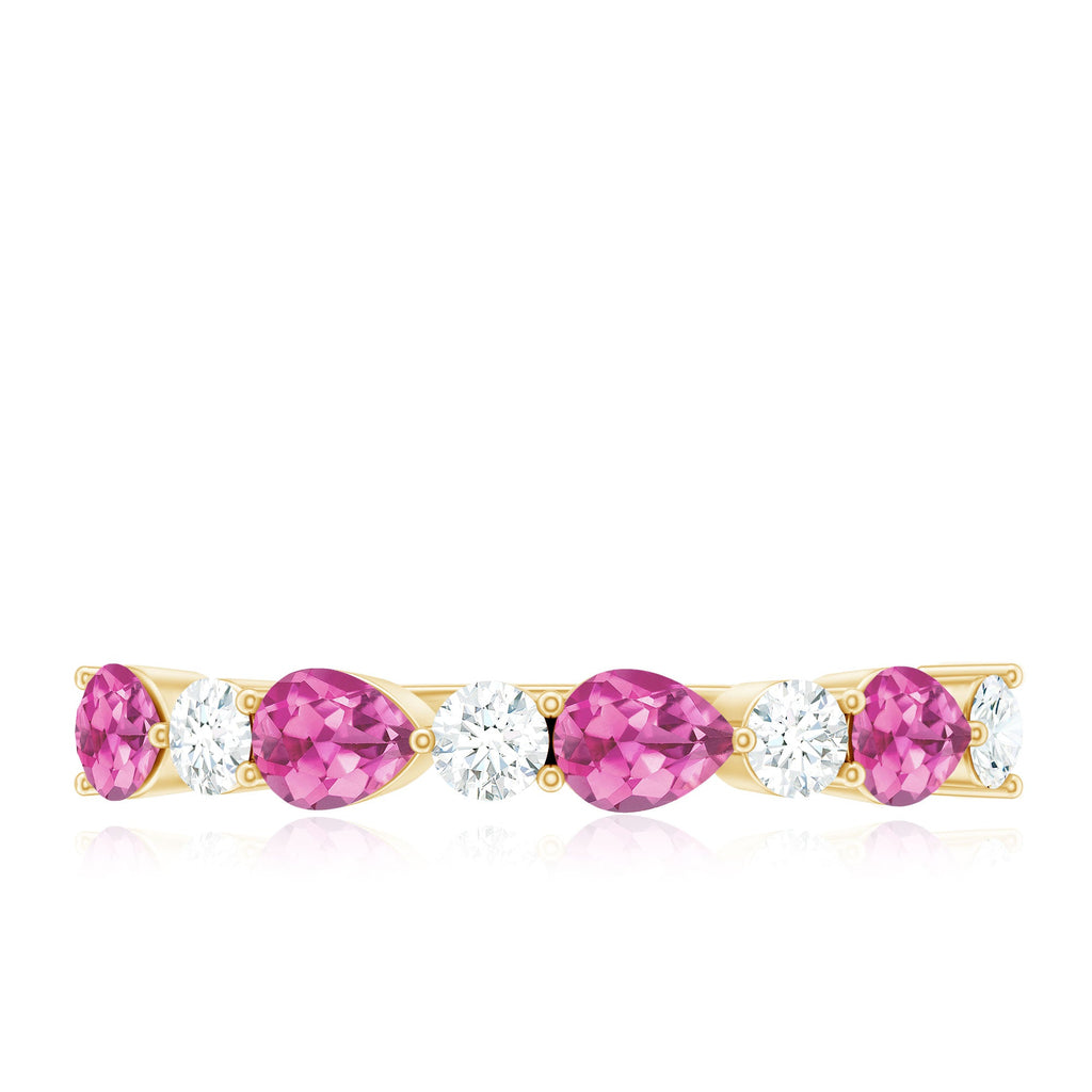 Natural Pink Tourmaline and Diamond Wedding Band For Her