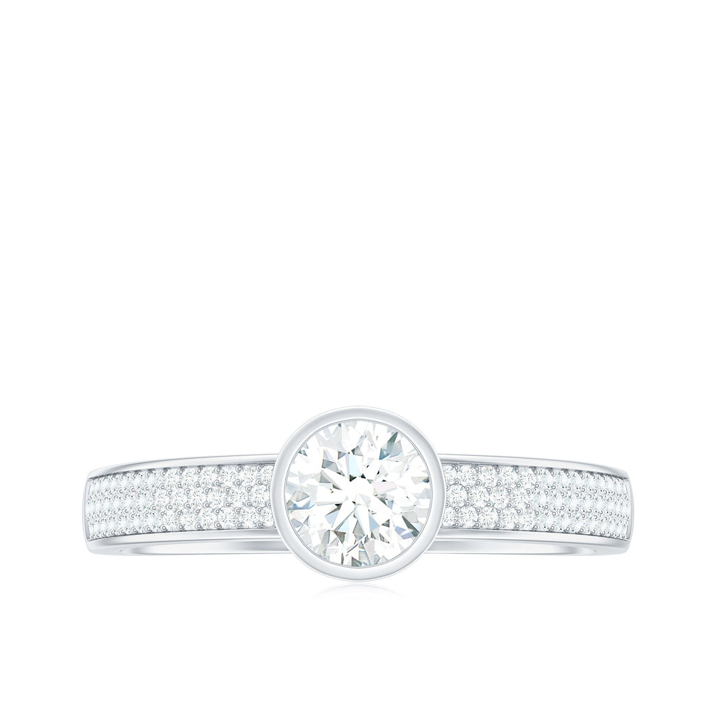 Bezel Set Moissanite Engagement Ring with Side Stones