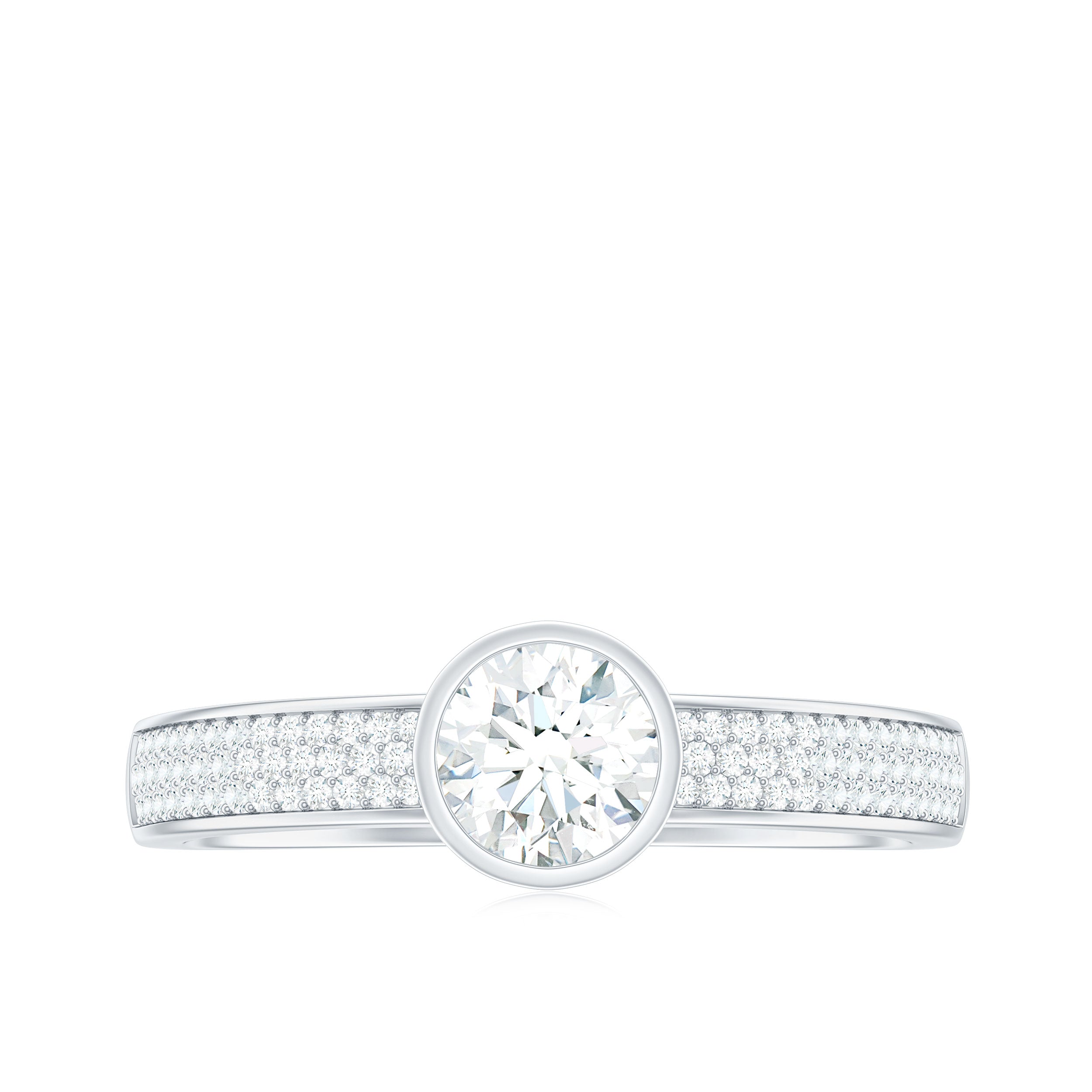 Bezel Set Moissanite Engagement Ring with Side Stones