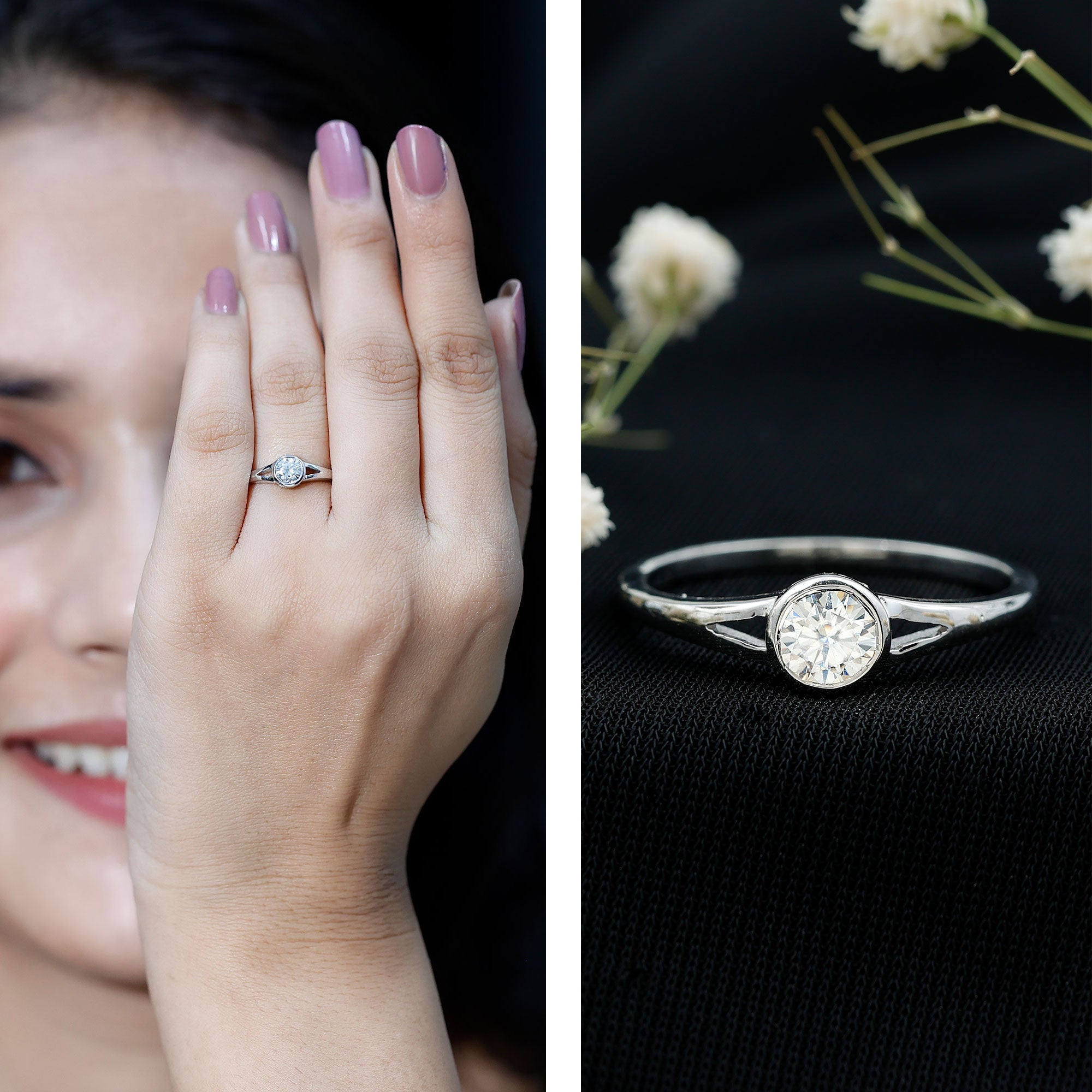 0.5 Carat Moissanite Solitaire Promise Ring in Split Shank