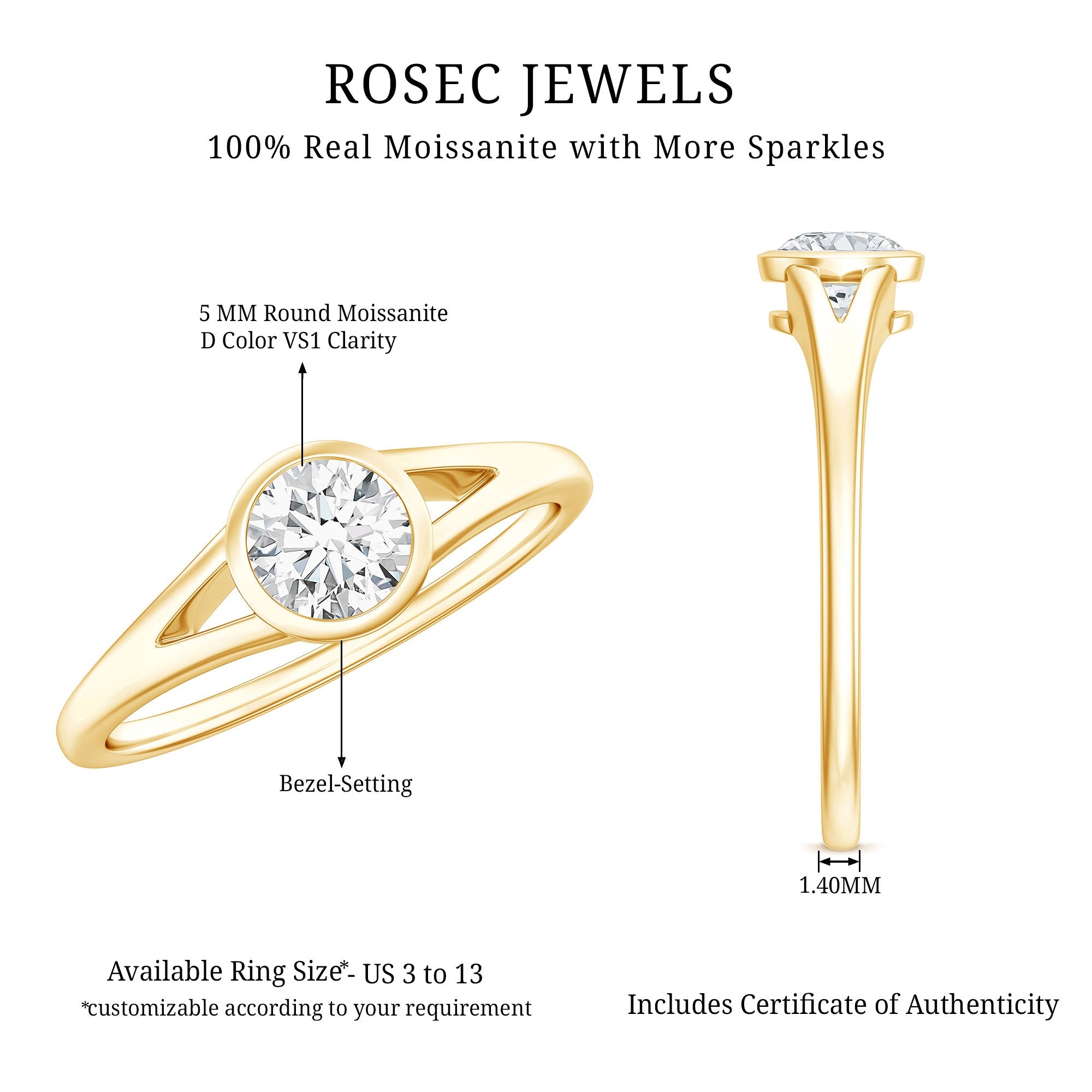 0.5 Carat Moissanite Solitaire Promise Ring in Split Shank