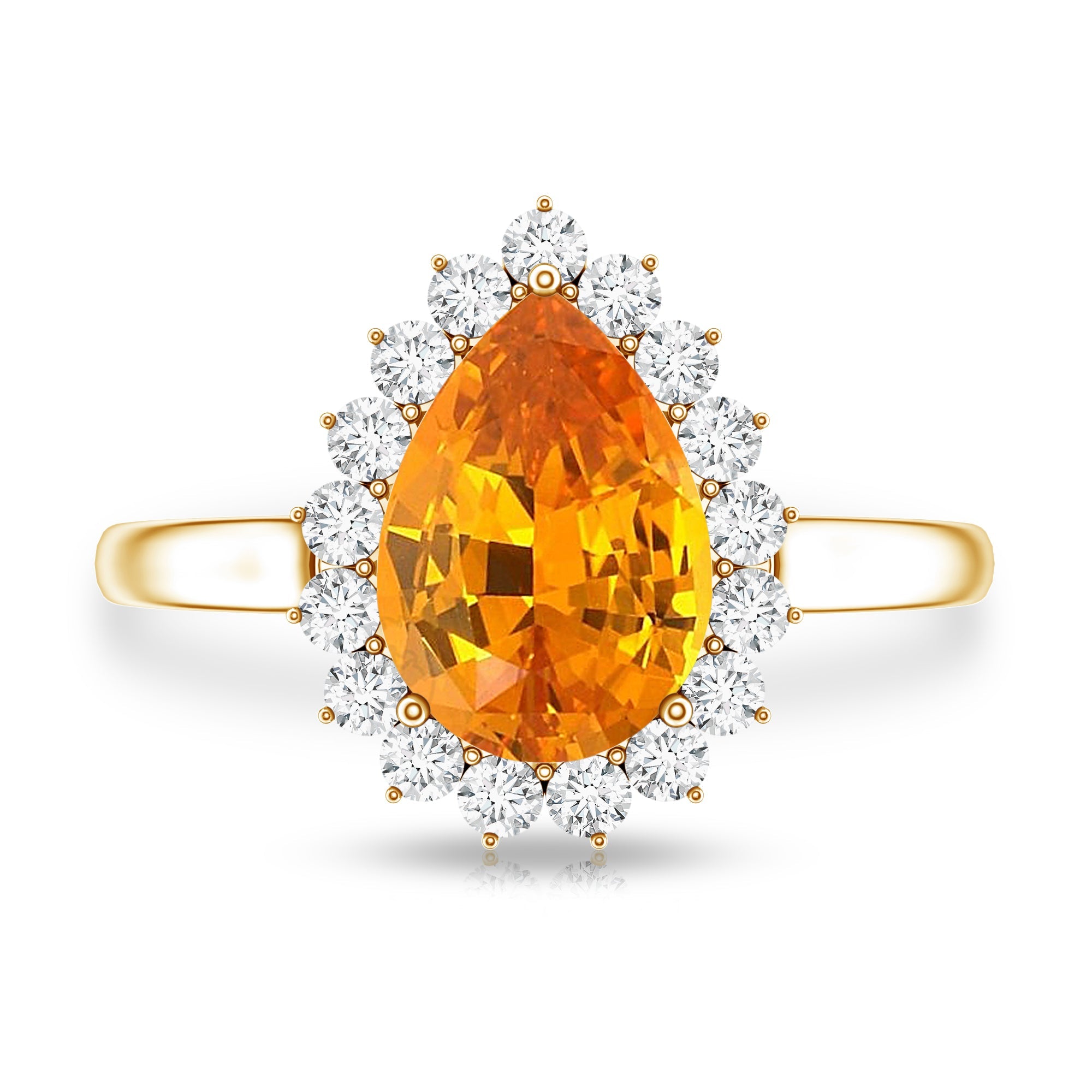 2.5 Carat Lab Grown Orange Sapphire Teardrop Engagement Ring with Diamond Halo
