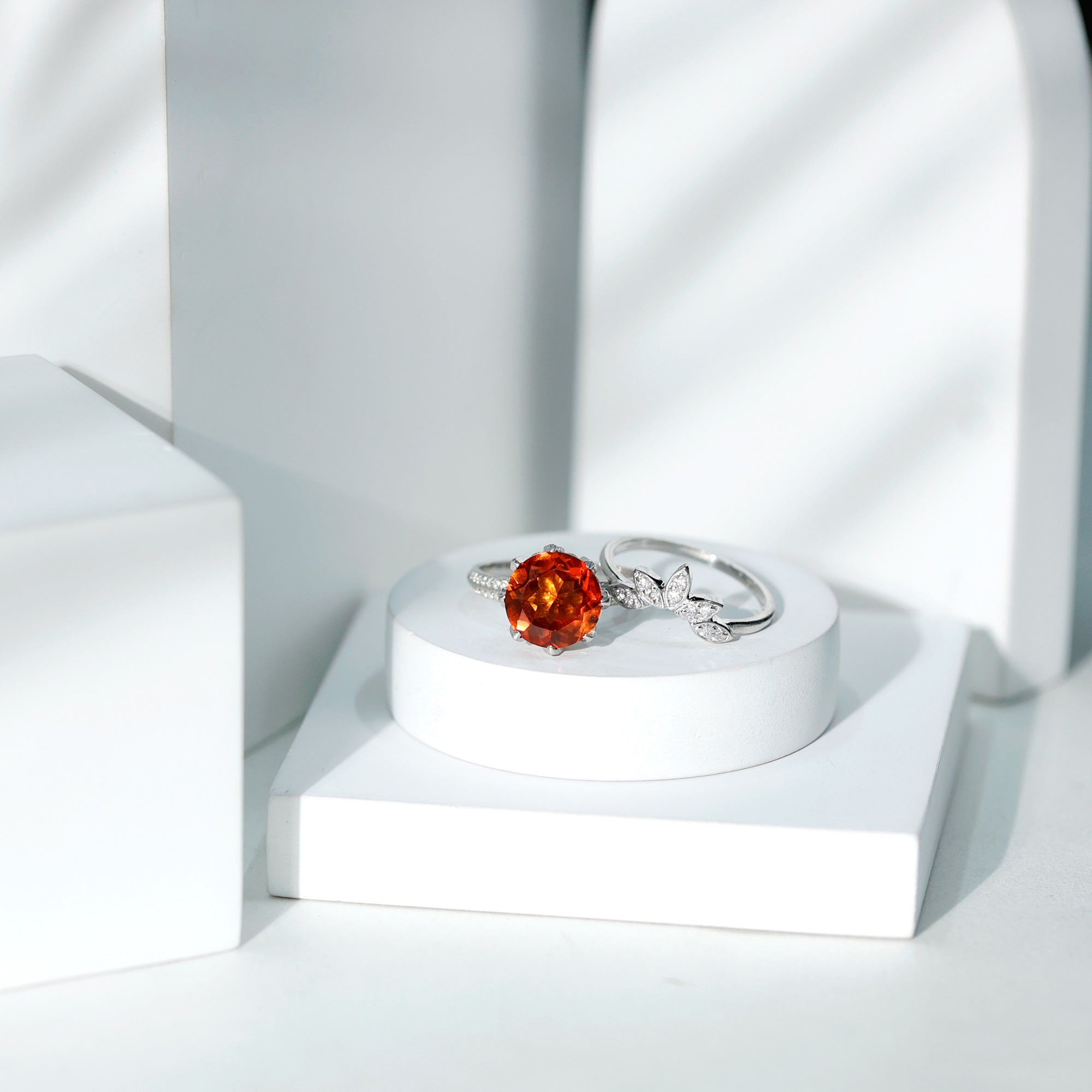 Nature Inspired 4.5 Carat Lab Grown Orange Sapphire Engagement Ring with Enhancer