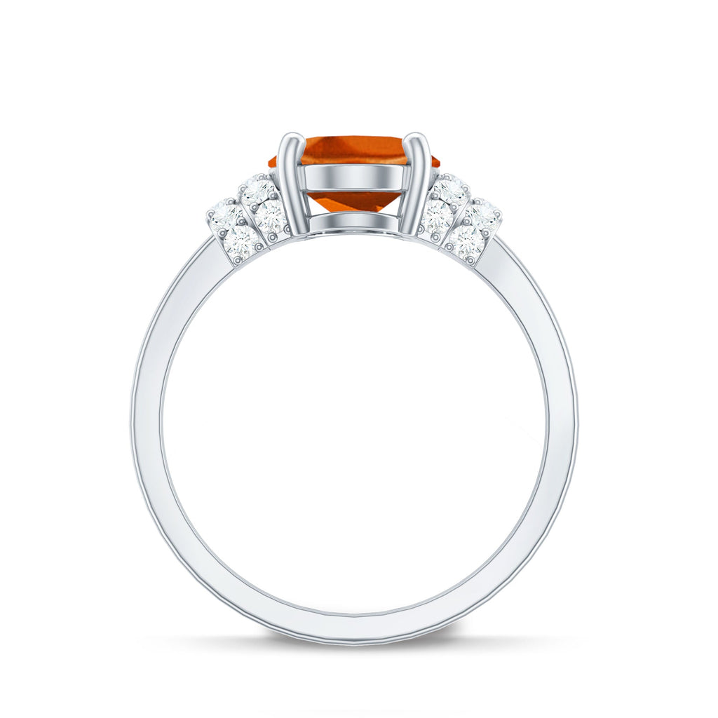 4 Carat Oval Lab Grown Orange Sapphire Engagement Ring with Diamond Side Stones