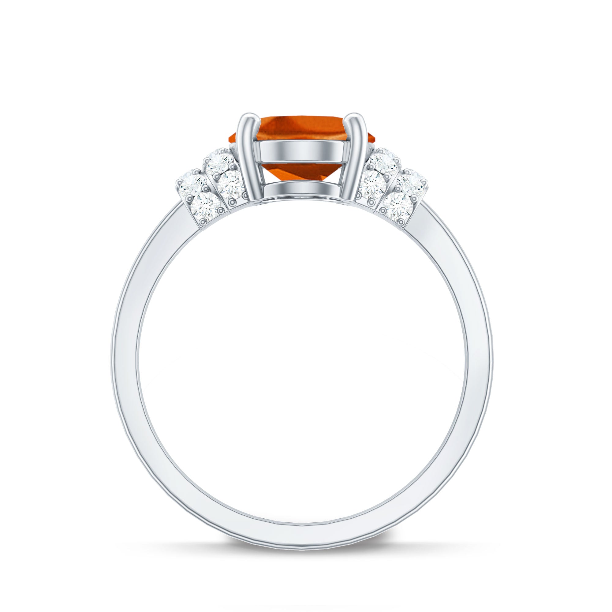 4 Carat Oval Lab Grown Orange Sapphire Engagement Ring with Diamond Side Stones