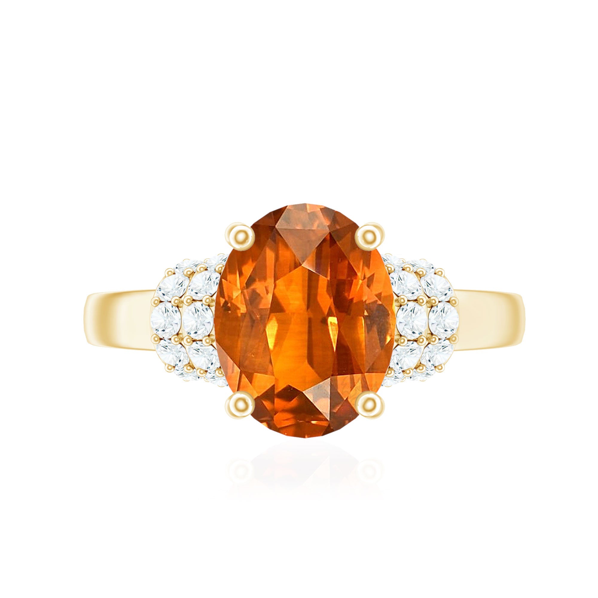 4 Carat Oval Lab Grown Orange Sapphire Engagement Ring with Diamond Side Stones