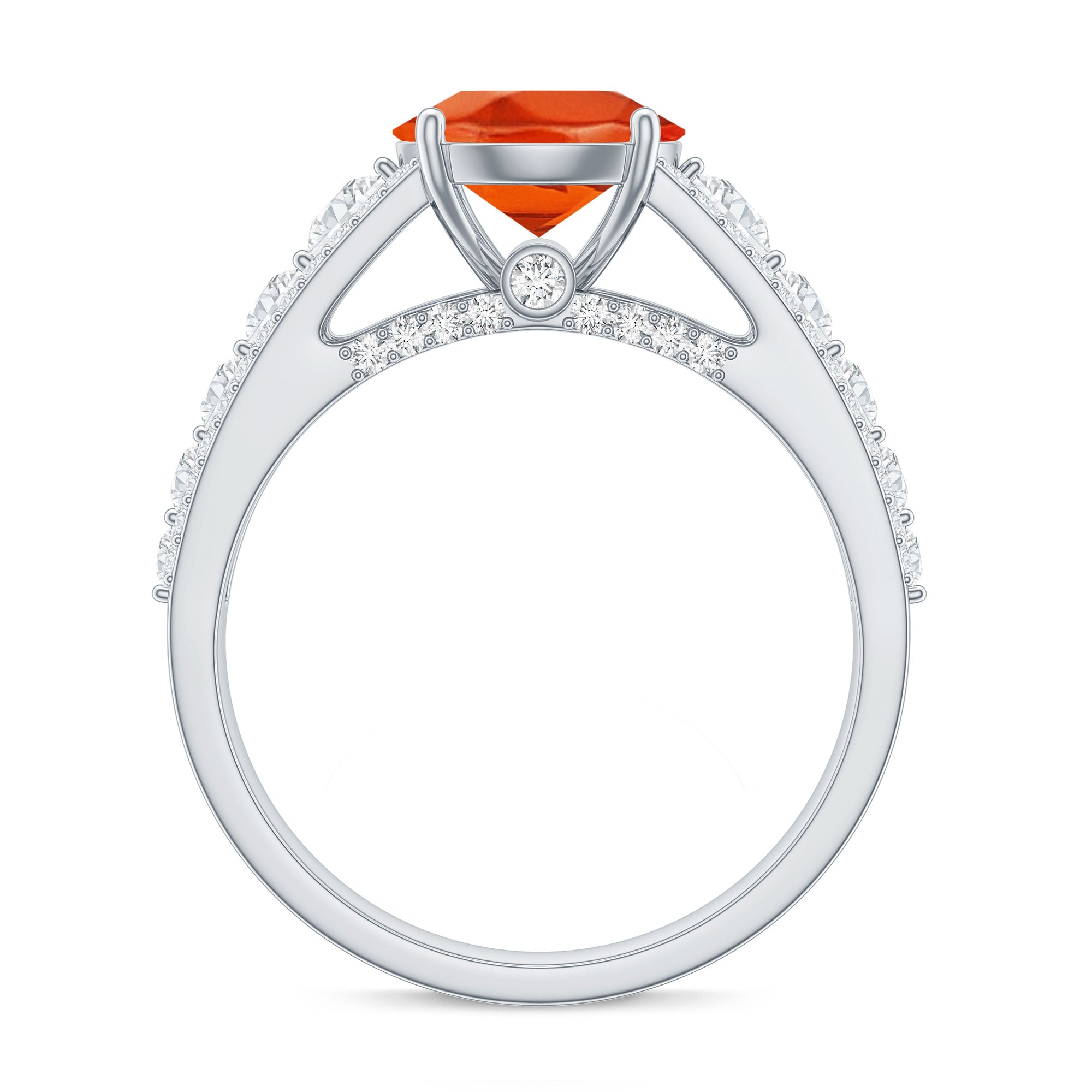 2.25 Carat Lab Grown Orange Sapphire Solitaire Engagement Ring with Side Stones