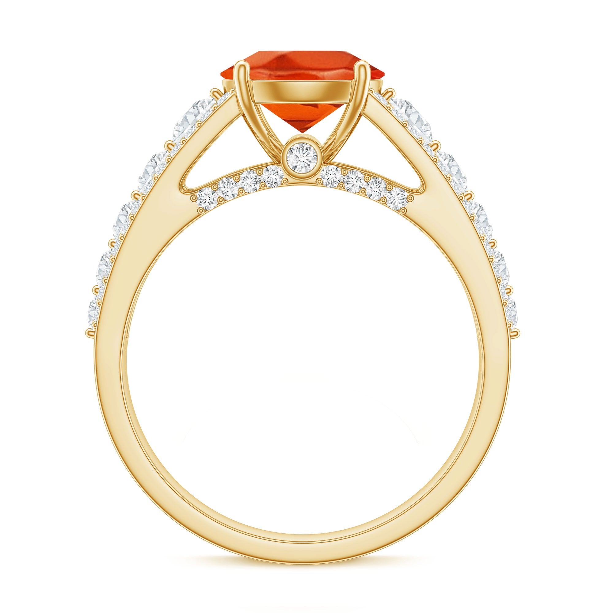2.25 Carat Lab Grown Orange Sapphire Solitaire Engagement Ring with Side Stones