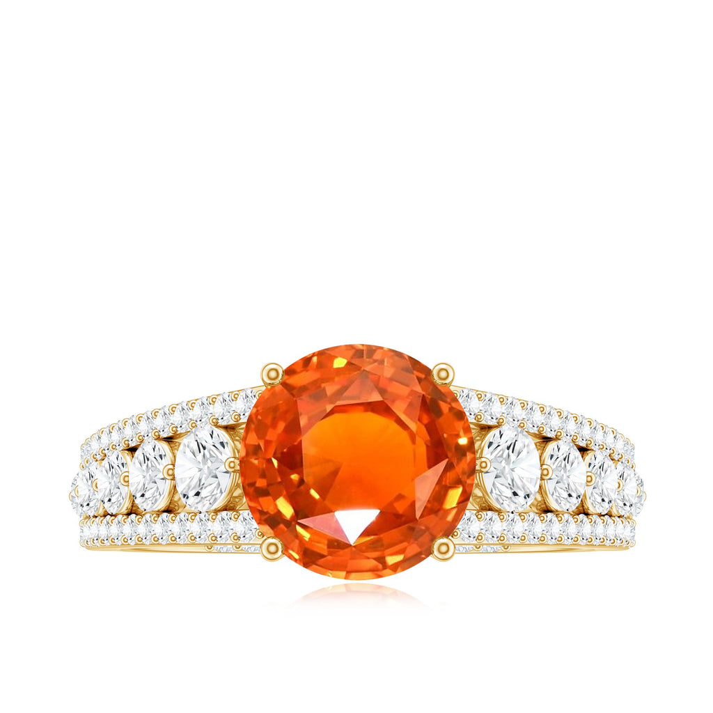 2.25 Carat Lab Grown Orange Sapphire Solitaire Engagement Ring with Side Stones
