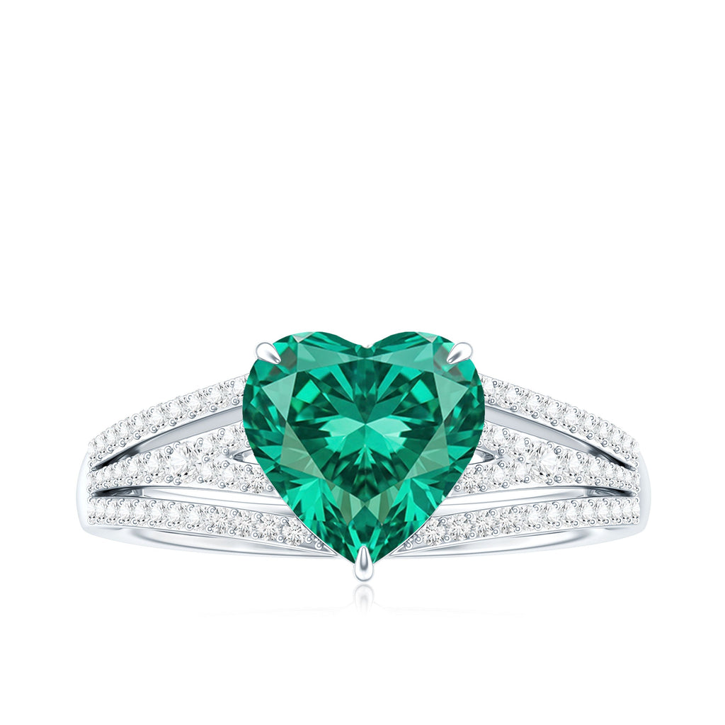 Designer 2 Carat Lab Grown Emerald Heart Engagement Ring With Diamonds