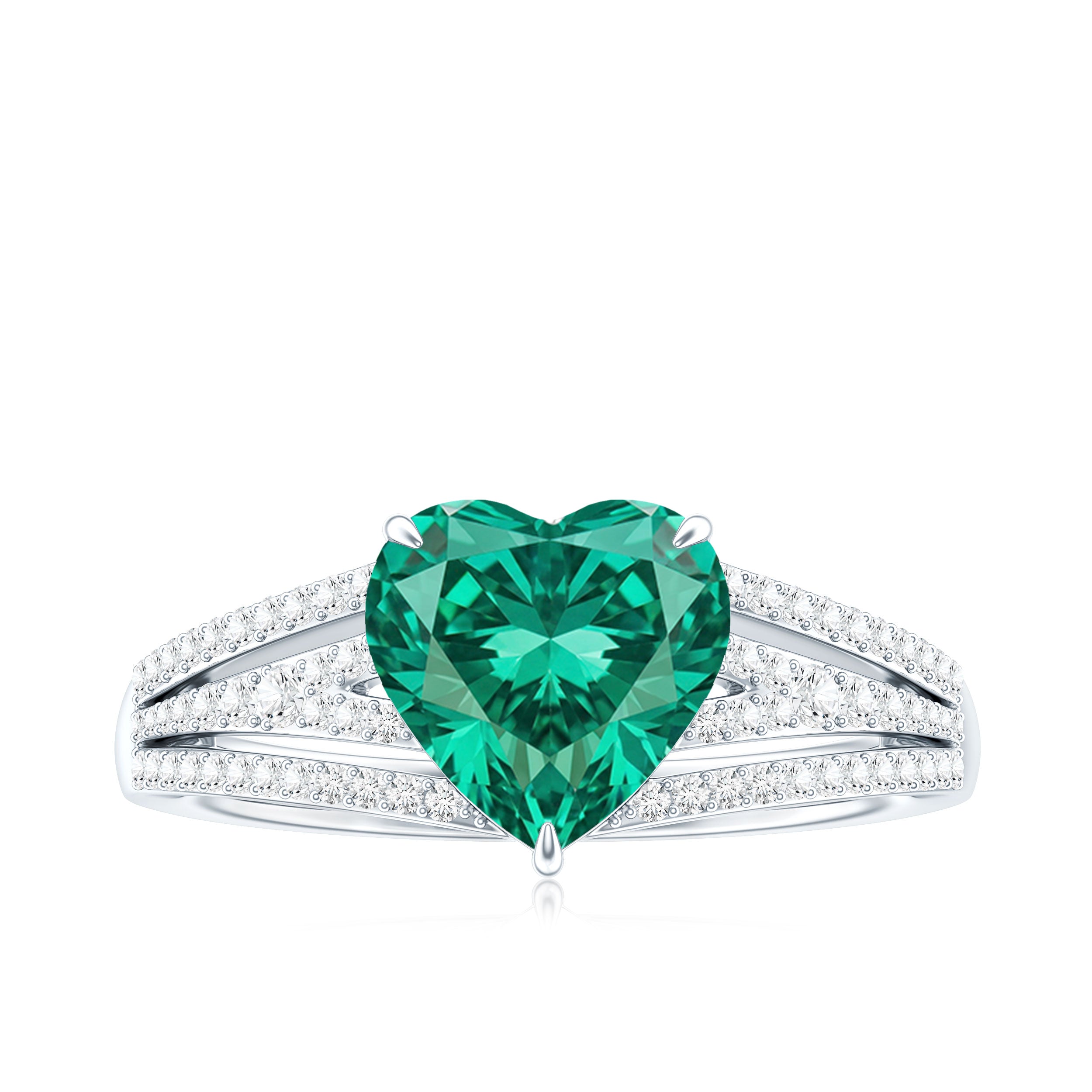 Designer 2 Carat Lab Grown Emerald Heart Engagement Ring With Diamonds