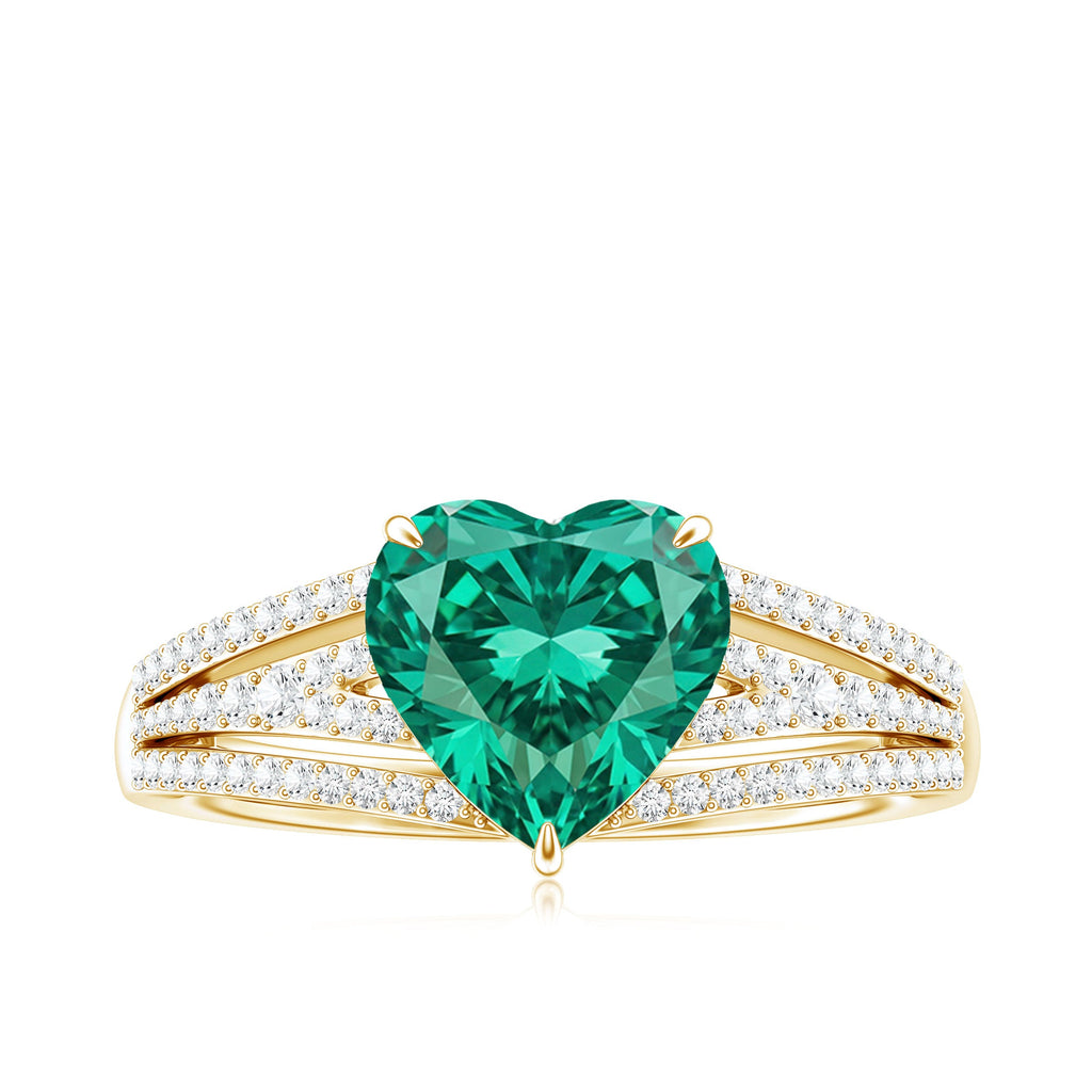 Designer 2 Carat Lab Grown Emerald Heart Engagement Ring With Diamonds