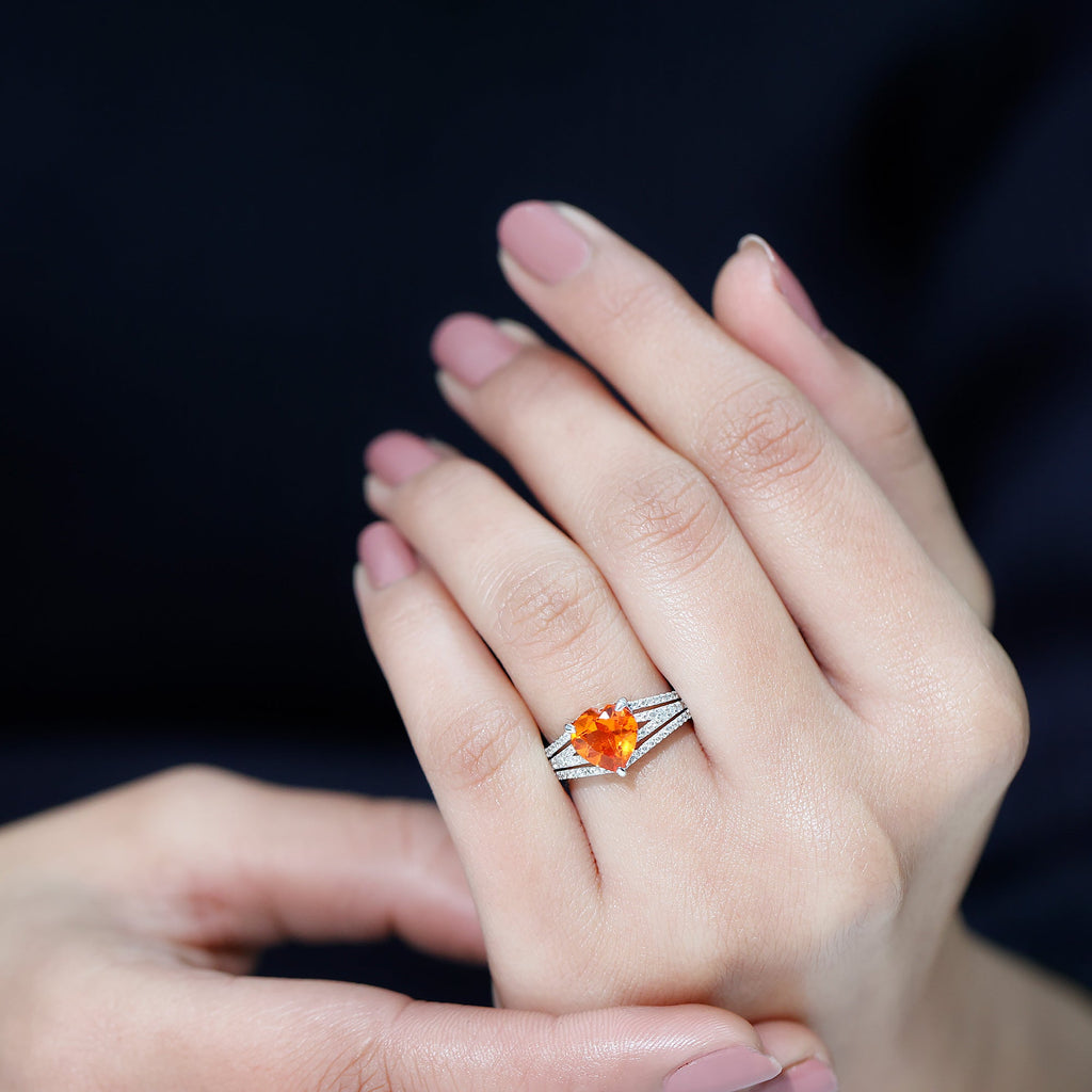 2 Carat Lab Grown Orange Sapphire Heart Engagement Ring with Diamond Split Shank