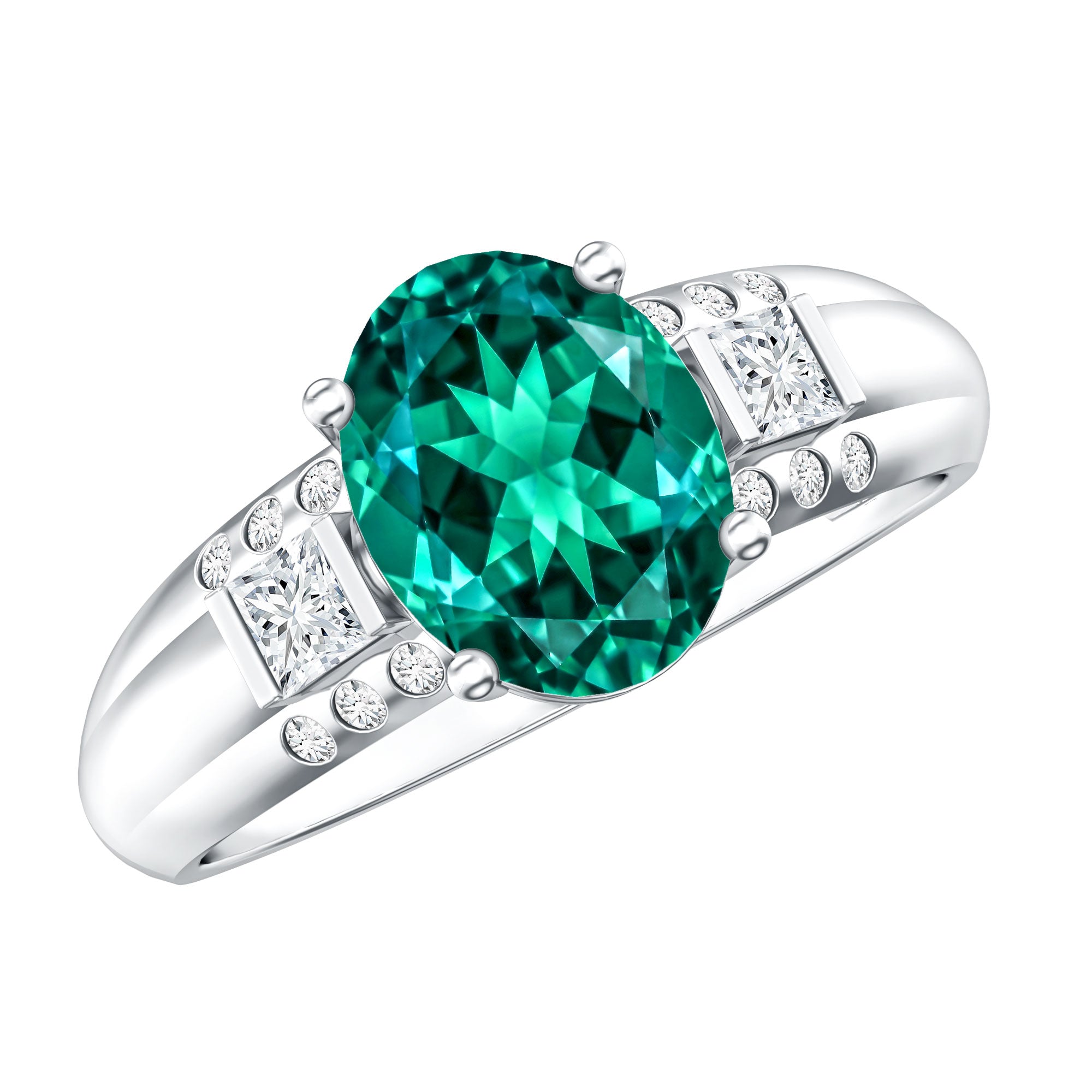 3 Carat Lab Grown Emerald Oval Engagement Ring with Diamond