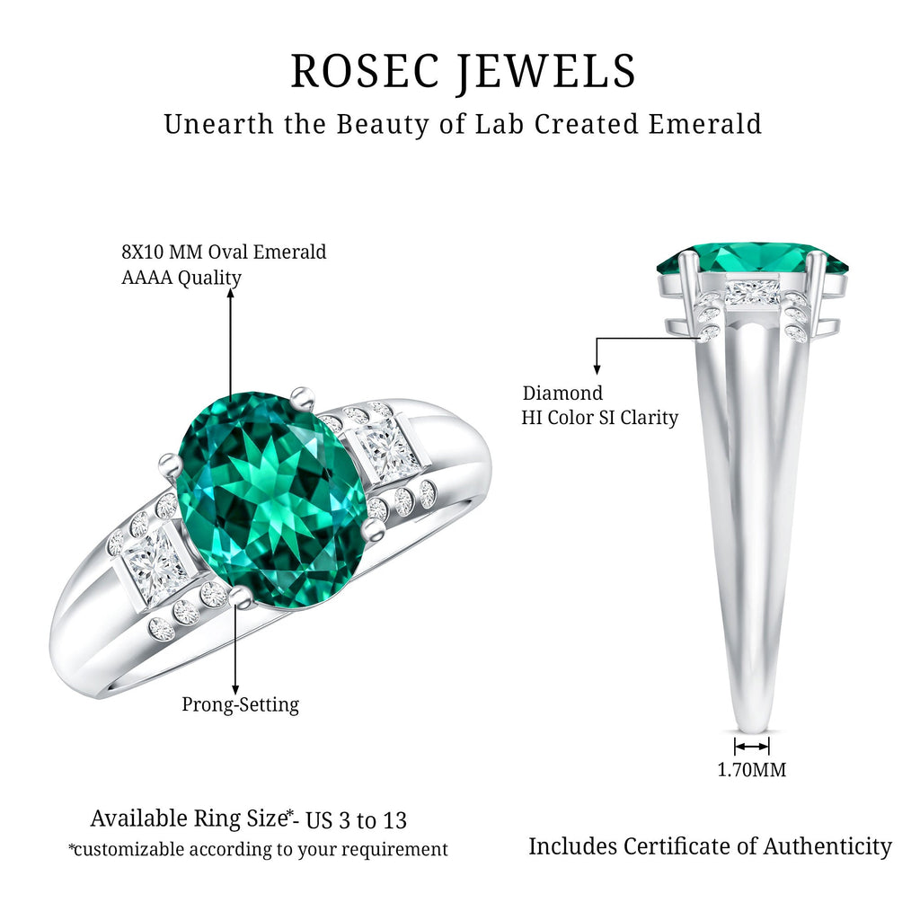 3 Carat Lab Grown Emerald Oval Engagement Ring with Diamond
