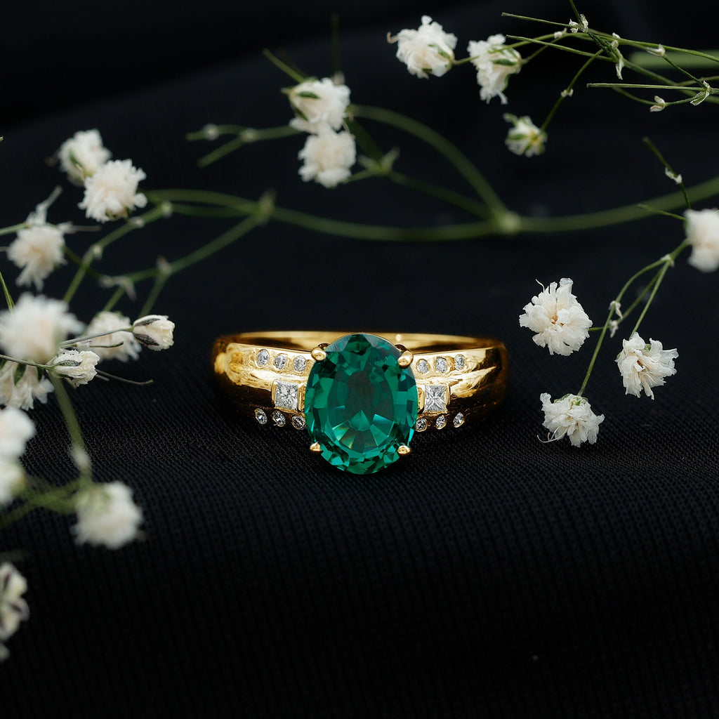 3 Carat Lab Grown Emerald Oval Engagement Ring with Diamond