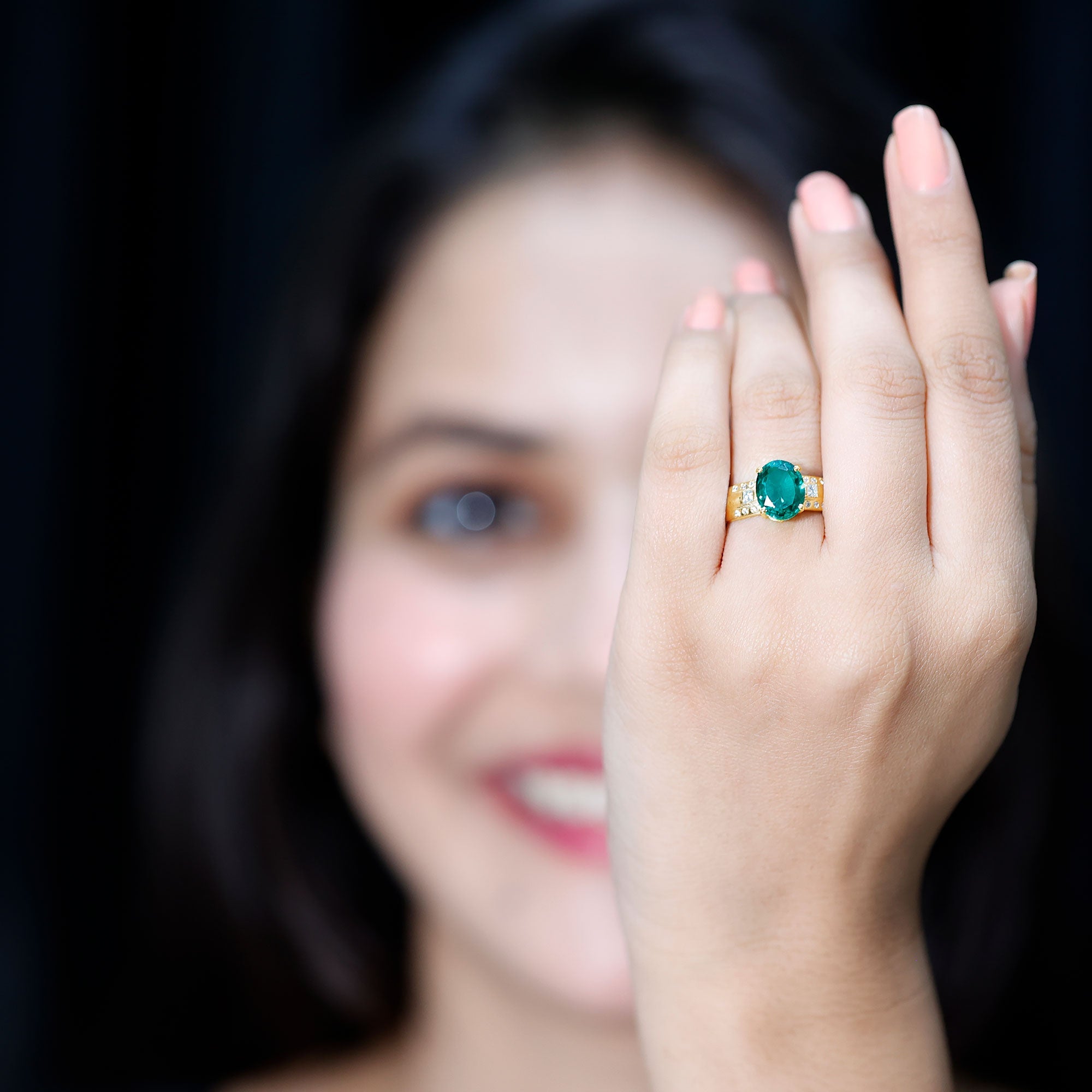 3 Carat Lab Grown Emerald Oval Engagement Ring with Diamond