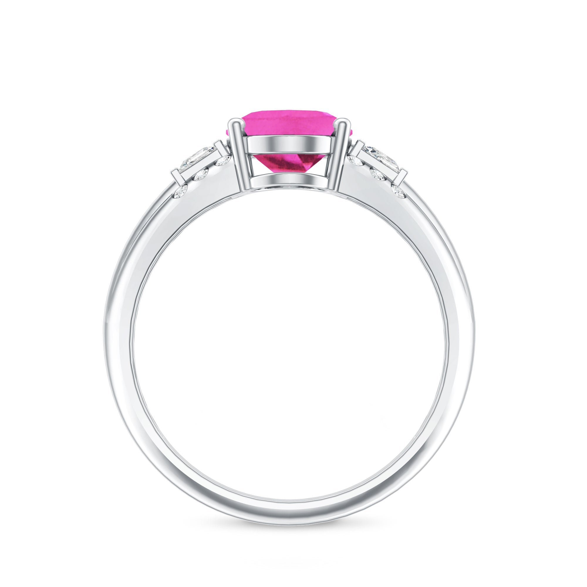 Lab Grown Pink Sapphire Oval Solitaire Engagement Ring with Diamond