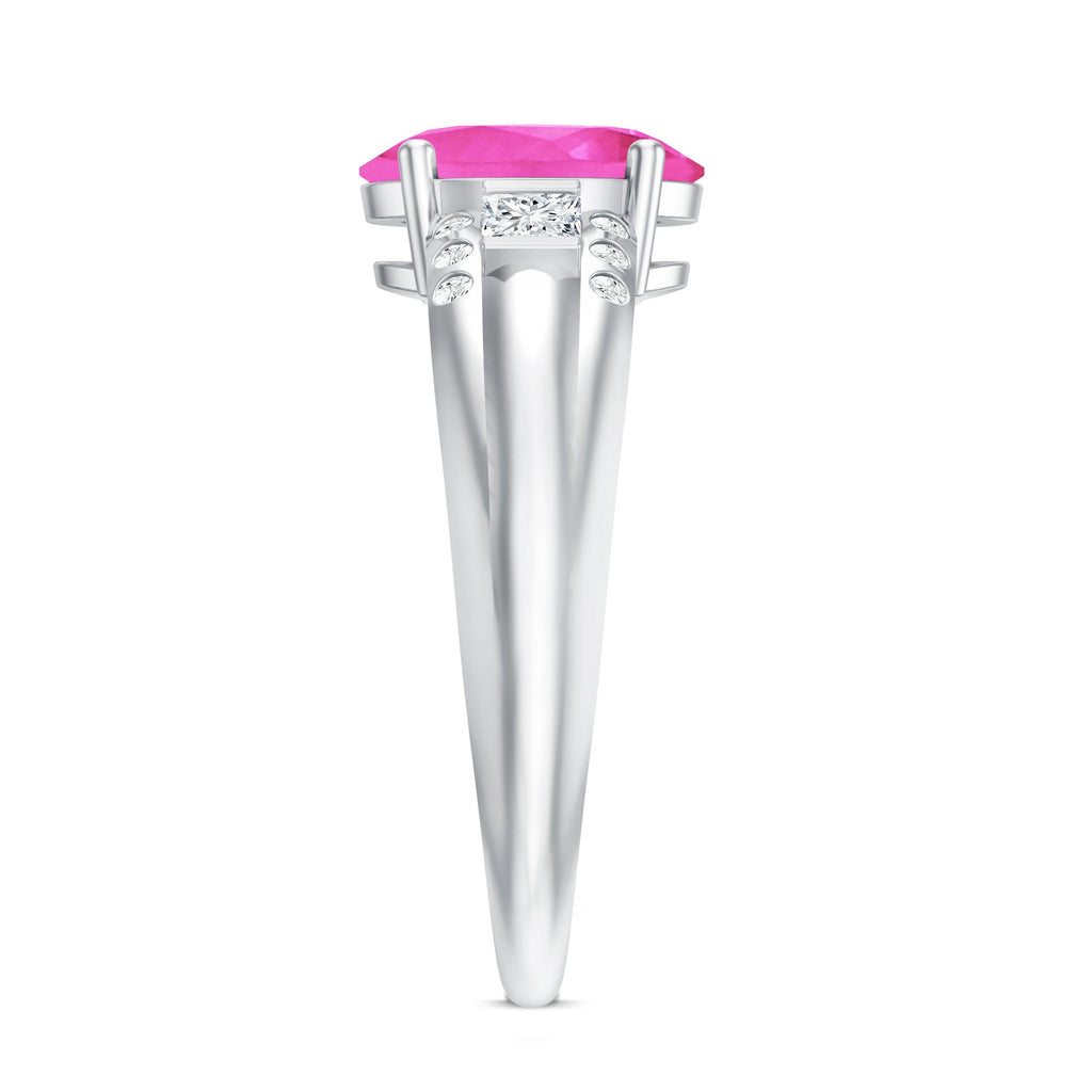 Lab Grown Pink Sapphire Oval Solitaire Engagement Ring with Diamond