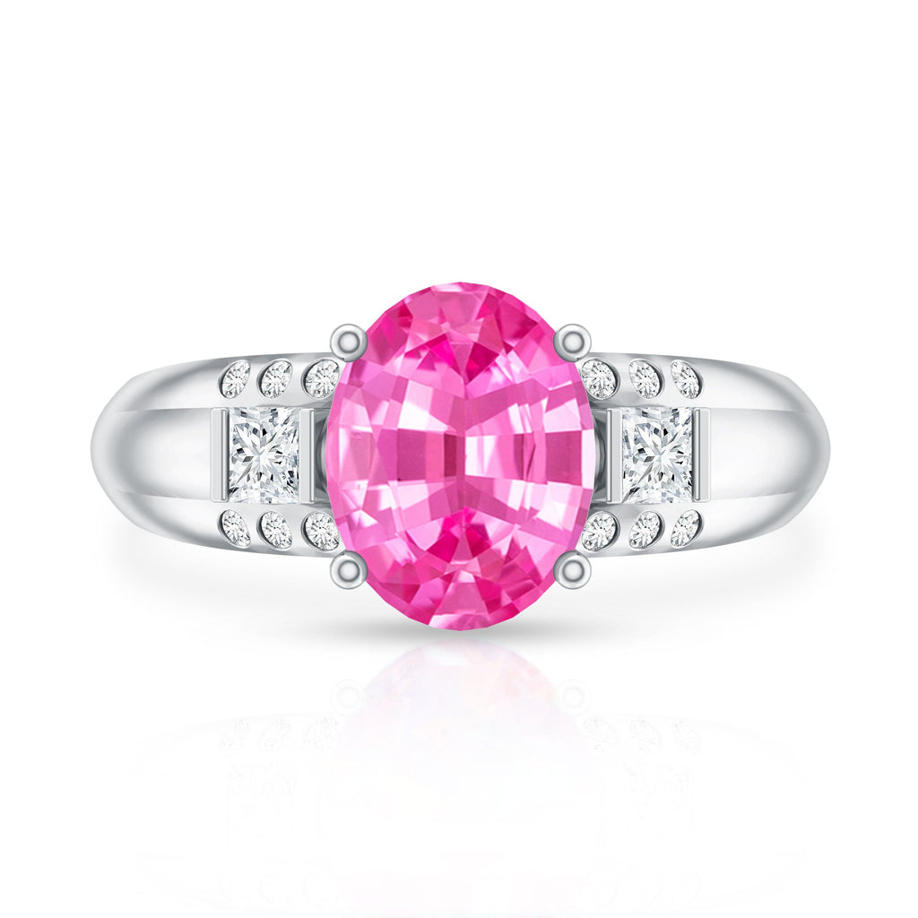 Lab Grown Pink Sapphire Oval Solitaire Engagement Ring with Diamond