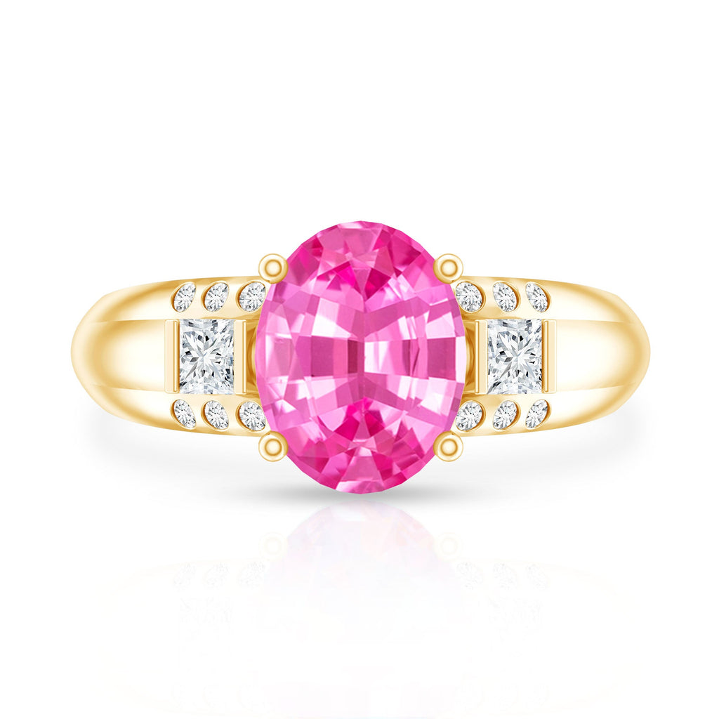 Lab Grown Pink Sapphire Oval Solitaire Engagement Ring with Diamond