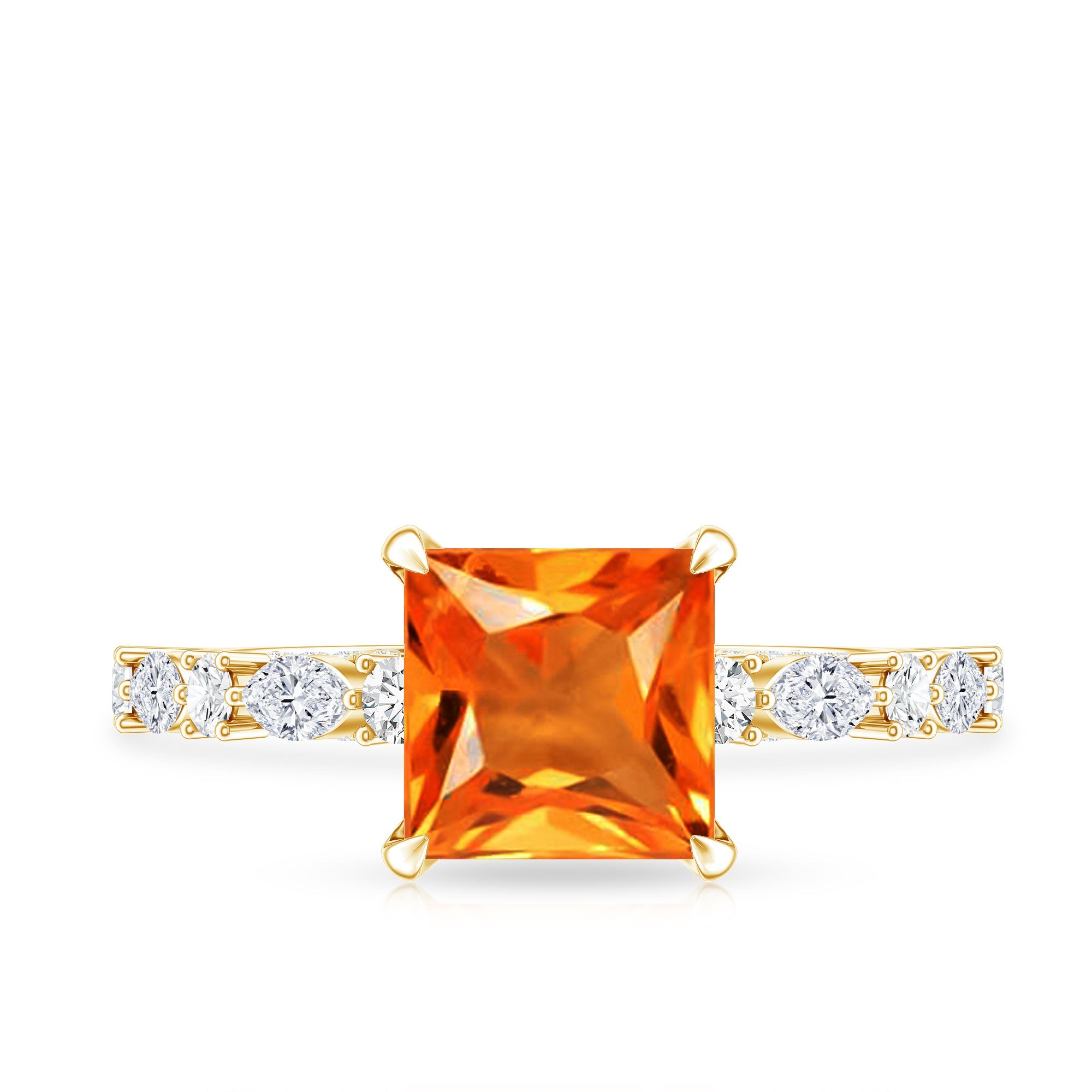 2.75 Carat Lab Grown Orange Sapphire Princess Cut Engagement Ring with Side Stones