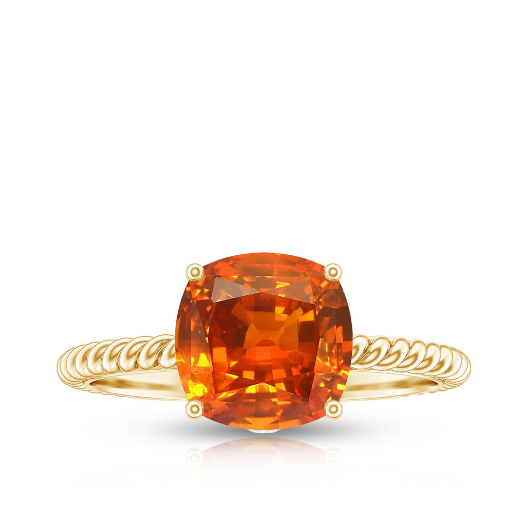 Certified 2.75 Carat Lab Grown Orange Sapphire Cushion Cut Engagement Ring with Diamond